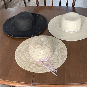 Set of three Elegant Black,  Beige and off white Sun Hats